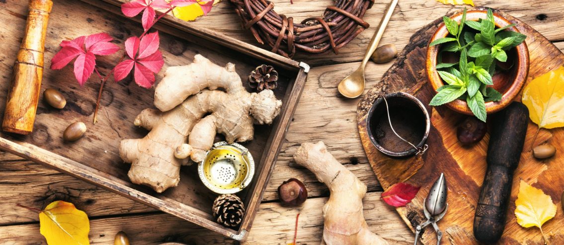 Ginger root and natural medical ingredients for medicinal tea and tinctures